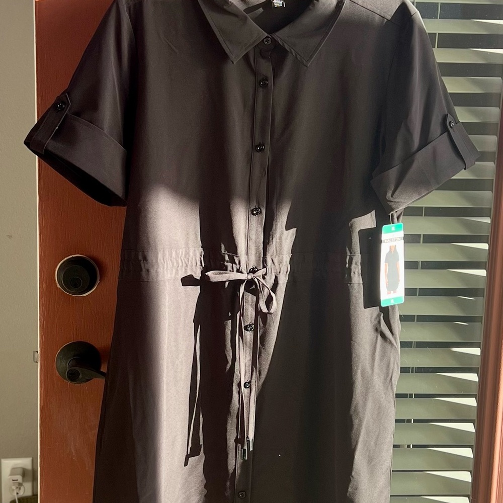 Halston Heritage Black Button-Front Shirt Dress